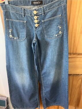 LONDONJEAN Blue Embroidered Wide-Leg Jeans